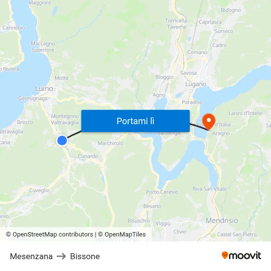 Mesenzana to Bissone map