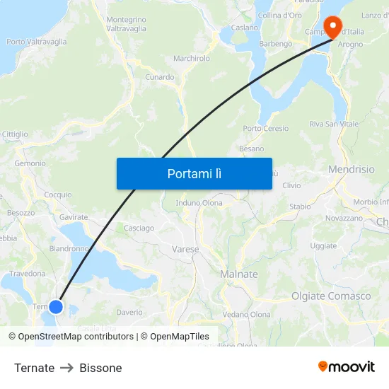 Ternate to Bissone map