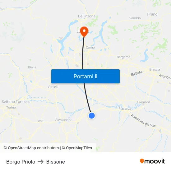 Borgo Priolo to Bissone map