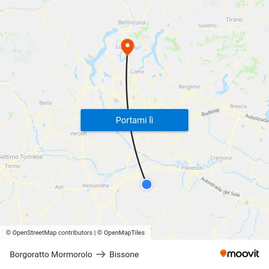 Borgoratto Mormorolo to Bissone map