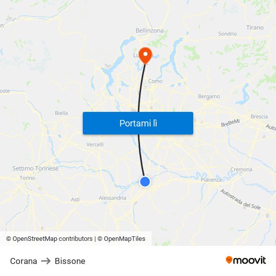Corana to Bissone map