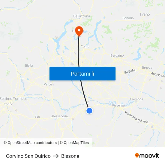 Corvino San Quirico to Bissone map