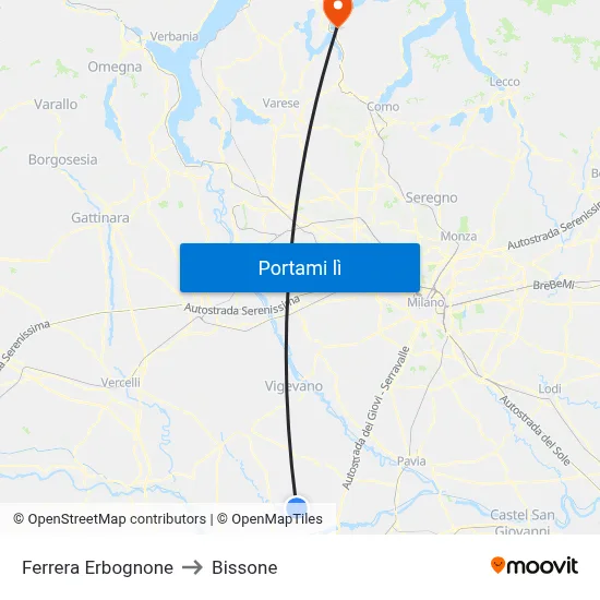Ferrera Erbognone to Bissone map