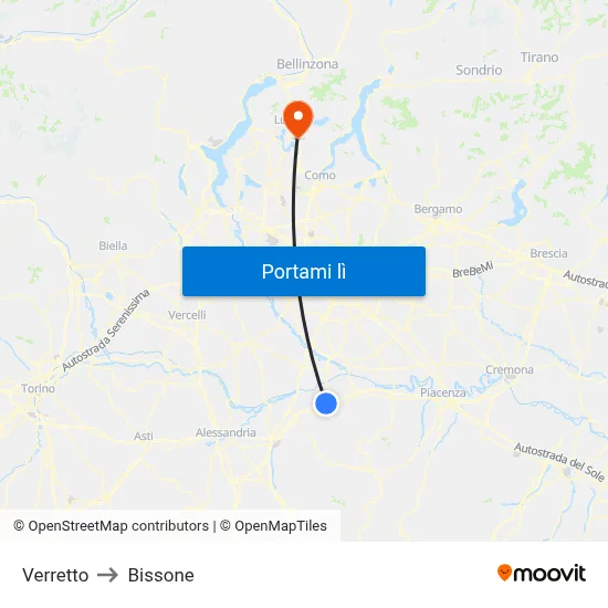Verretto to Bissone map
