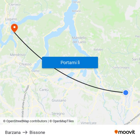 Barzana to Bissone map