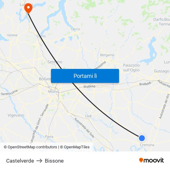 Castelverde to Bissone map