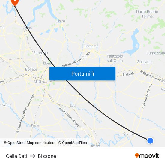 Cella Dati to Bissone map