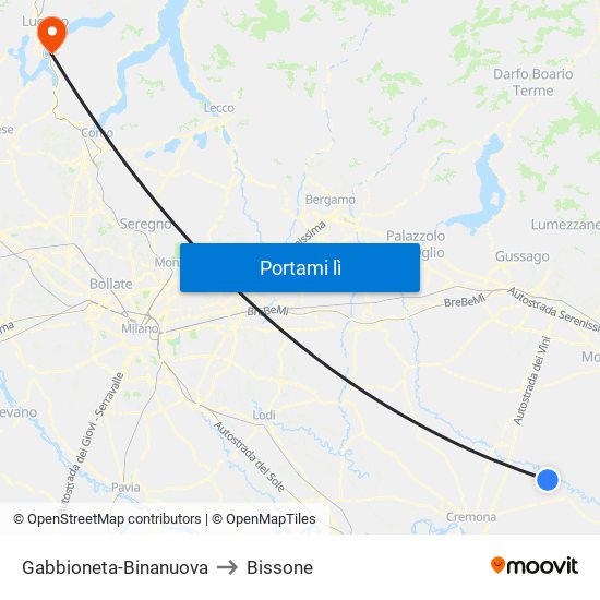 Gabbioneta-Binanuova to Bissone map