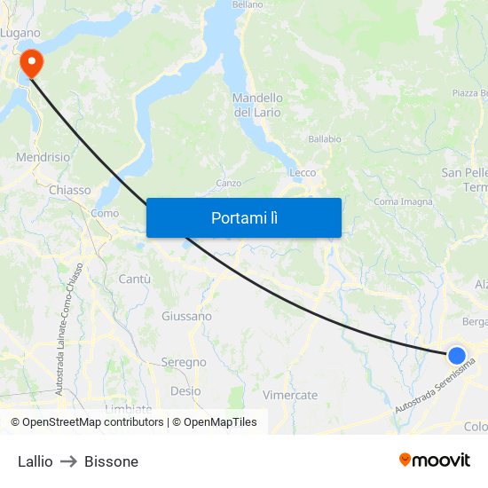 Lallio to Bissone map