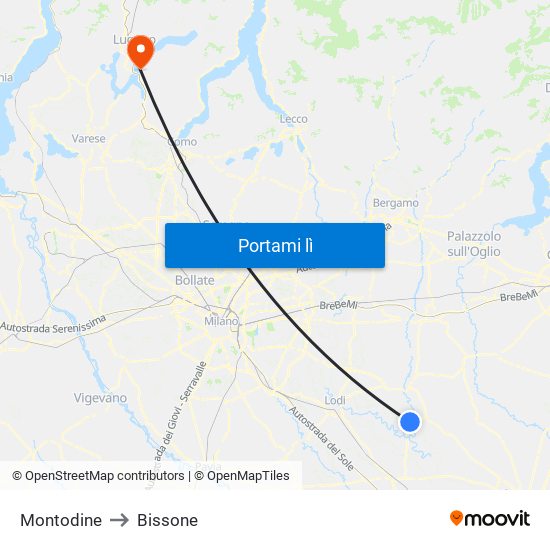 Montodine to Bissone map