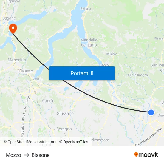 Mozzo to Bissone map