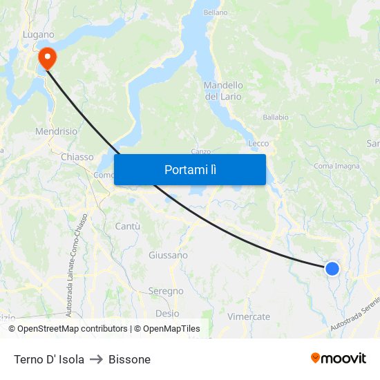 Terno D' Isola to Bissone map