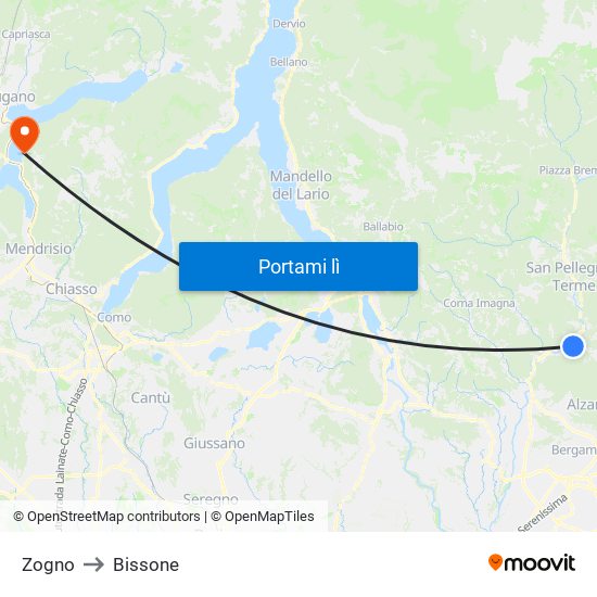 Zogno to Bissone map