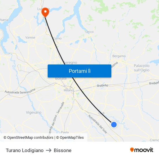 Turano Lodigiano to Bissone map