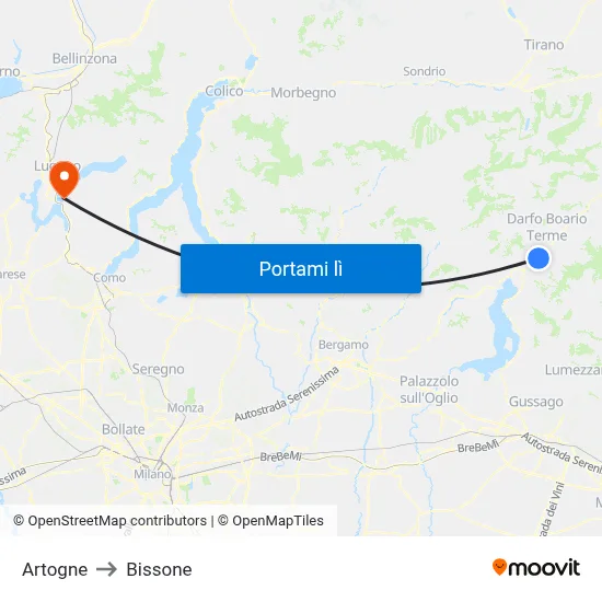 Artogne to Bissone map