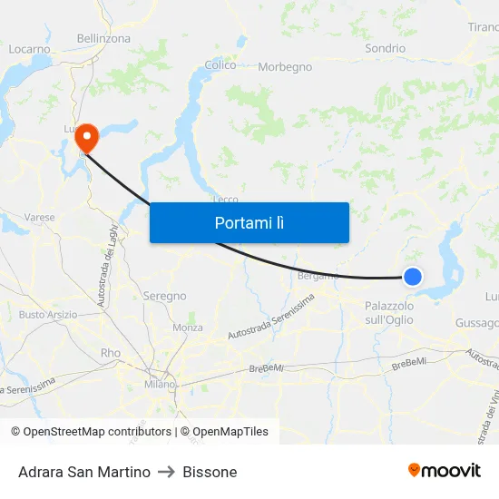 Adrara San Martino to Bissone map