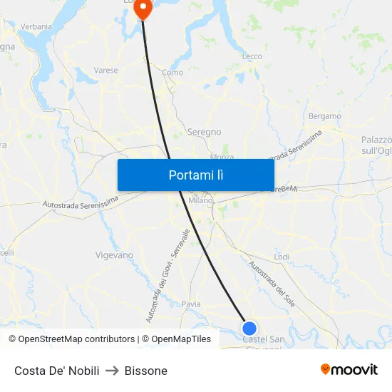 Costa De' Nobili to Bissone map