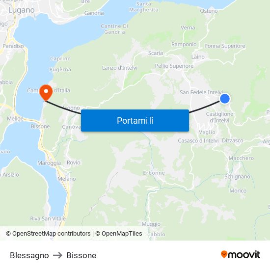 Blessagno to Bissone map