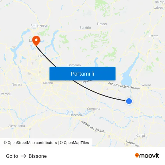 Goito to Bissone map