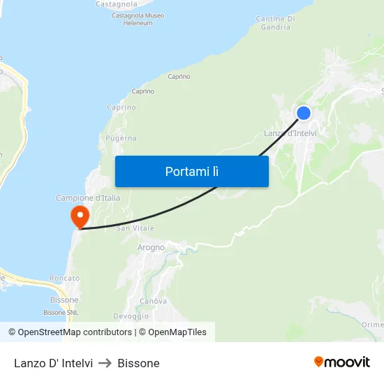 Lanzo D' Intelvi to Bissone map