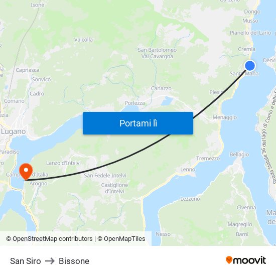 San Siro to Bissone map