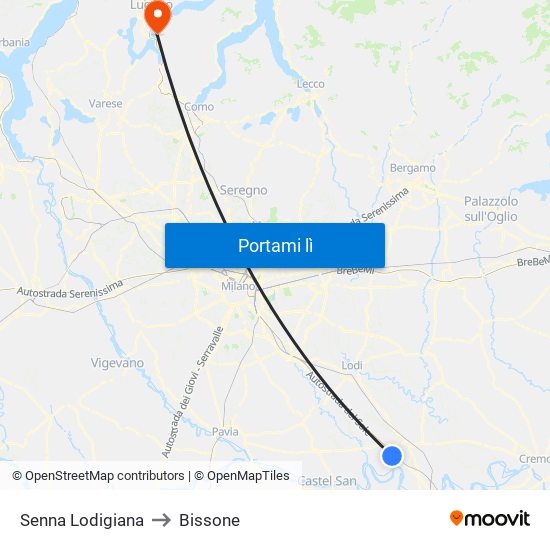 Senna Lodigiana to Bissone map