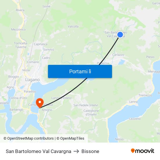 San Bartolomeo Val Cavargna to Bissone map