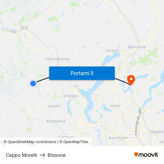 Ceppo Morelli to Bissone map