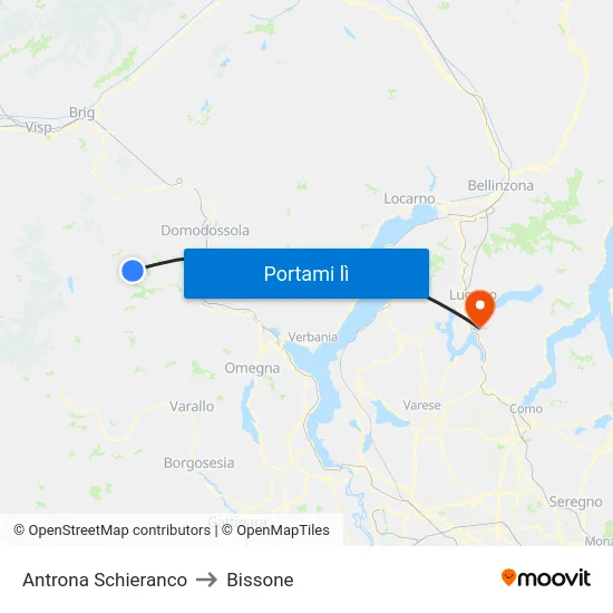 Antrona Schieranco to Bissone map