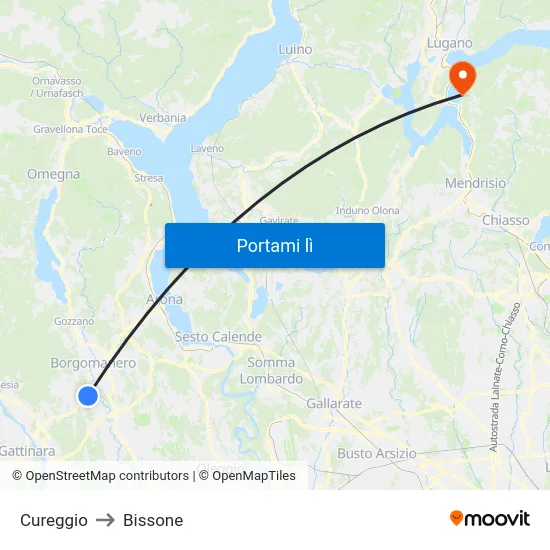 Cureggio to Bissone map