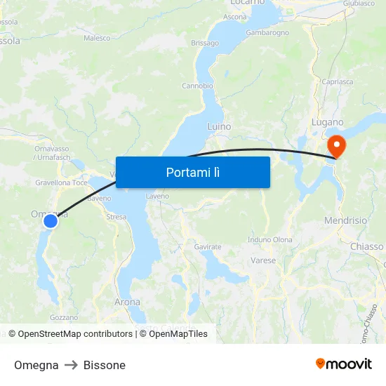 Omegna to Bissone map