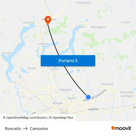 Roncello to Camorino map