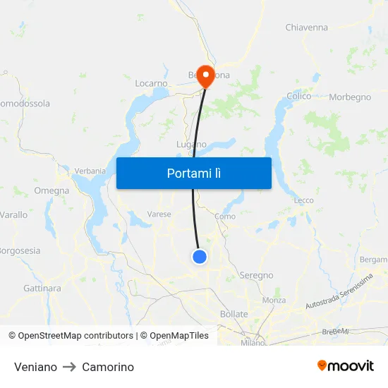 Veniano to Camorino map