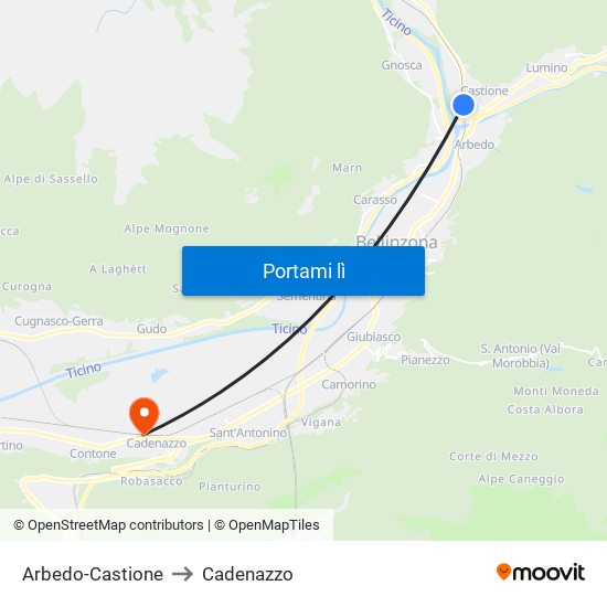 Arbedo-Castione to Cadenazzo map