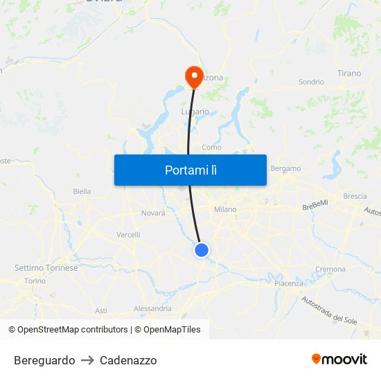 Bereguardo to Cadenazzo map