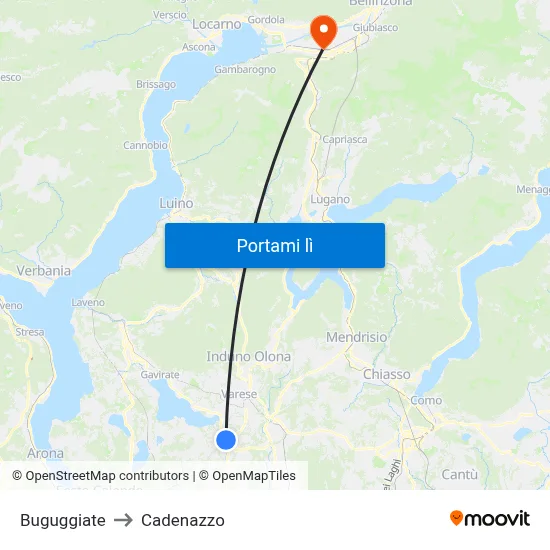 Buguggiate to Cadenazzo map
