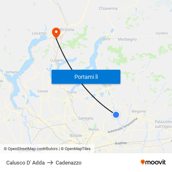 Calusco D' Adda to Cadenazzo map