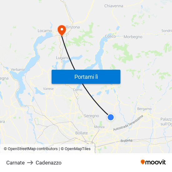 Carnate to Cadenazzo map