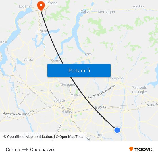 Crema to Cadenazzo map