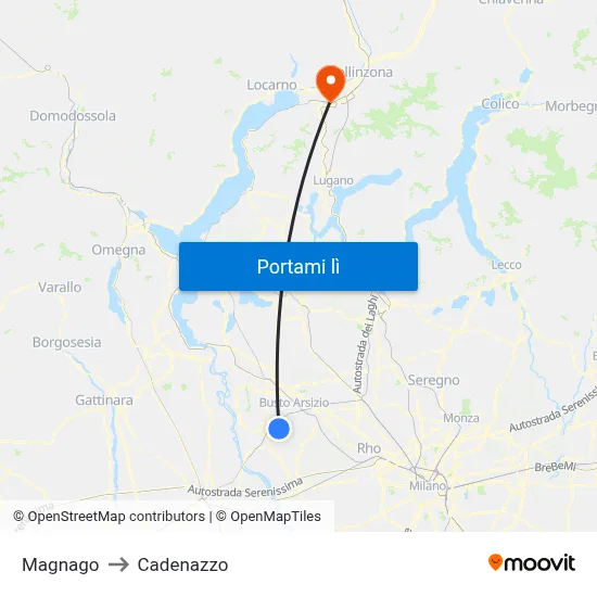 Magnago to Cadenazzo map
