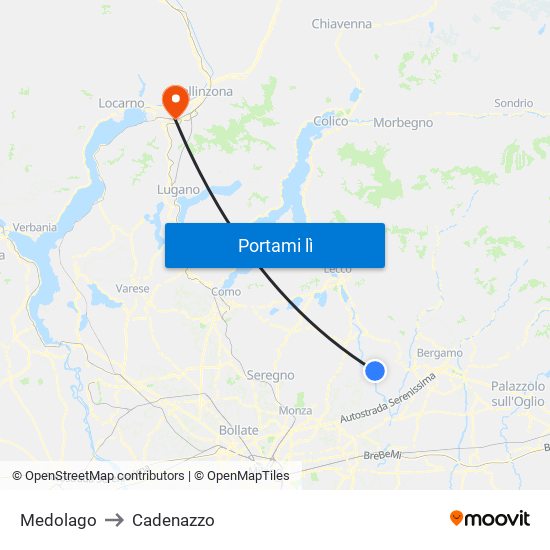 Medolago to Cadenazzo map