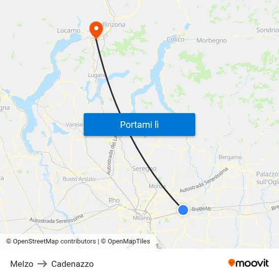 Melzo to Cadenazzo map