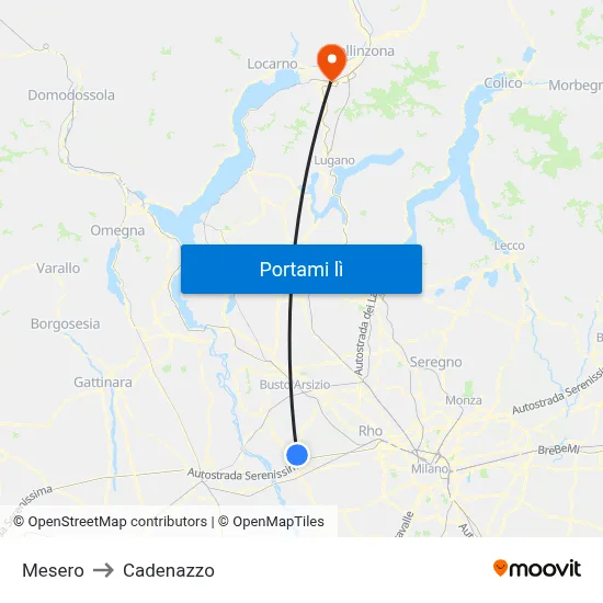 Mesero to Cadenazzo map