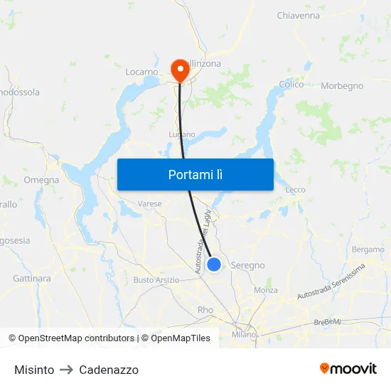Misinto to Cadenazzo map