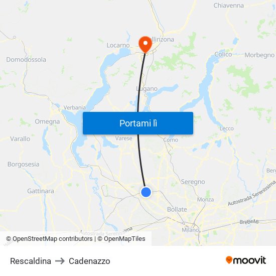 Rescaldina to Cadenazzo map