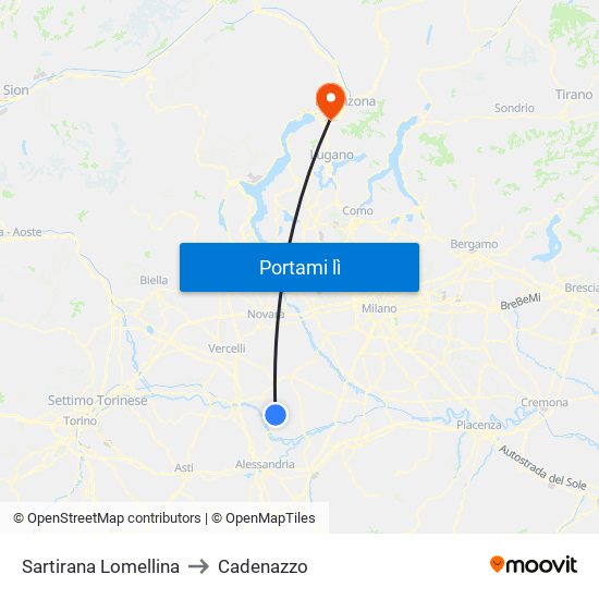 Sartirana Lomellina to Cadenazzo map