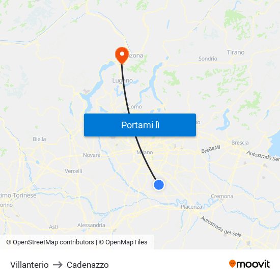 Villanterio to Cadenazzo map