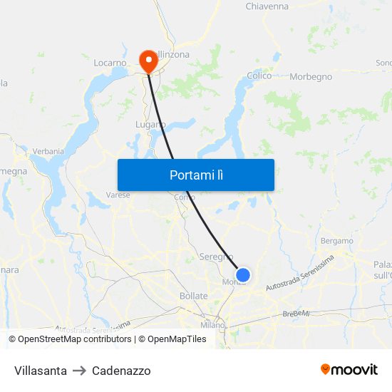 Villasanta to Cadenazzo map