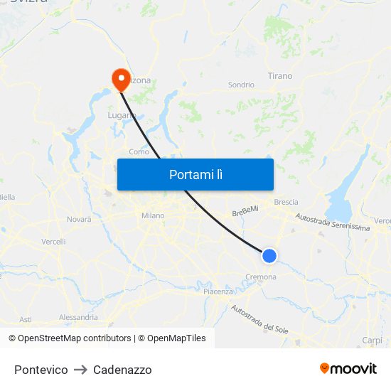 Pontevico to Cadenazzo map