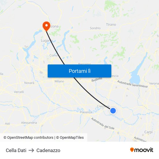 Cella Dati to Cadenazzo map